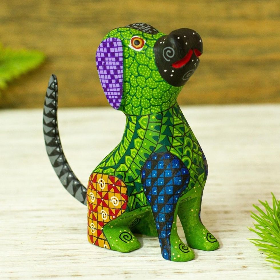 Handmade Dog Alebrije Figurine 'Playful Pup'