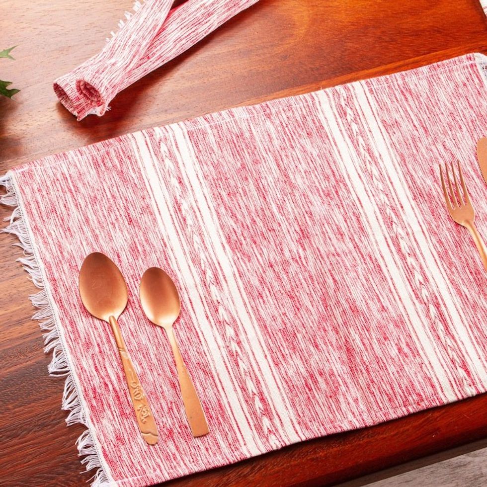 Red and White Hand Loomed Placemats Set of 4 'Inspiration in Red'