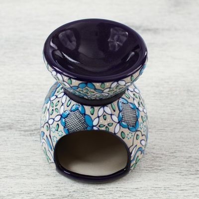 Alternate image for Handcrafted Floral Geometric Ceramic Oil Warmer Guanajuato Blue