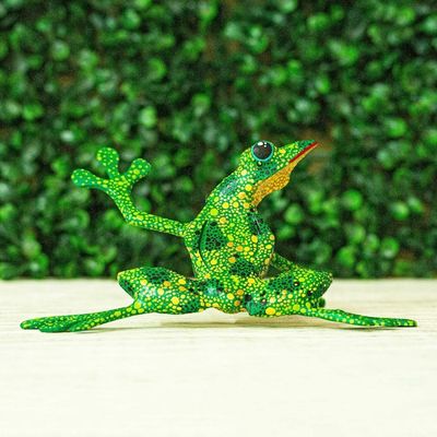 Alternate image for Handmade Wood Green Frog Alebrije Sculpture from Mexico Green Tree Frog