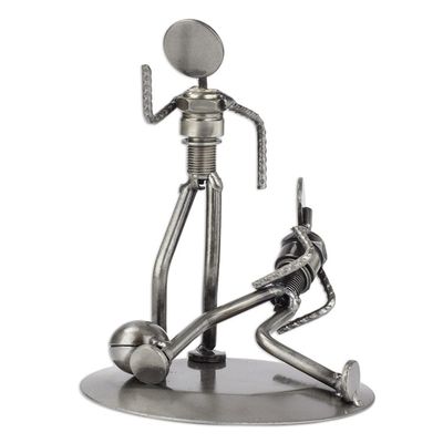 Alternate image for Handcrafted Metal Sculpture Recycled Cart Parts Mexico Art Rustic Soccer Champs