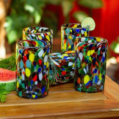 Alternate image for Multicolored Spotted Glass Tumblers from Mexico Set of 6 Large Mod Spots