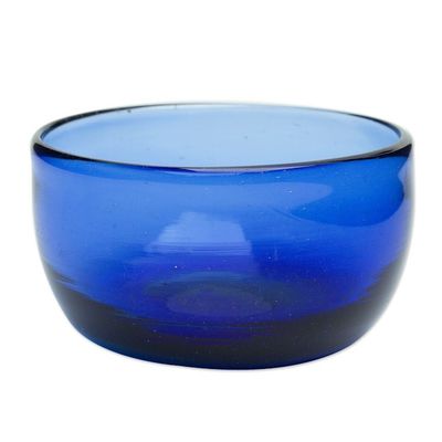 Alternate image for Mexican Handblown Sapphire Bowl Made from Recycled Glass Vivacious in Blue
