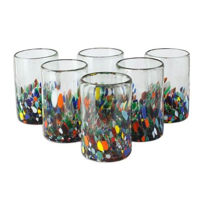 Alternate image for Multicolored Spotted Glass Tumblers from Mexico Set of 6 Tonala Garden