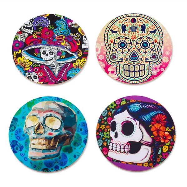 Alternate image for Day of the Dead Decoupage Coasters and Stand Set of 4 Festival of the Dead