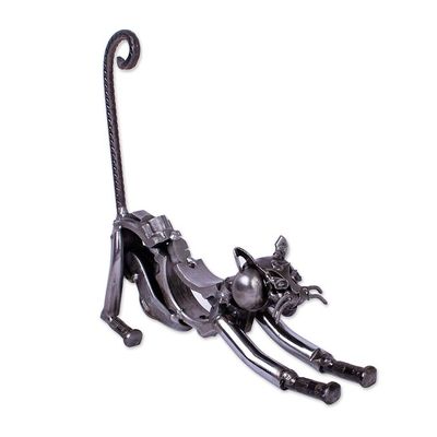 Alternate image for Handcrafted Recycled Metal Cat Sculpture from Mexico Kitty Cat
