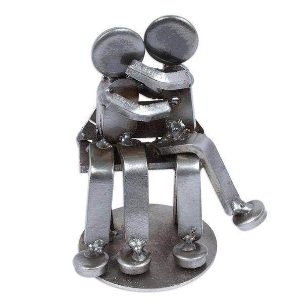 Alternate image for Recycled Auto Parts Lovers Figurine Handmade in Mexico Affectionate Lovers