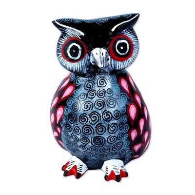 Alternate image for Hand Carved Owl Alebrije with Rosy Wings from Oaxaca Rose Winged Owl