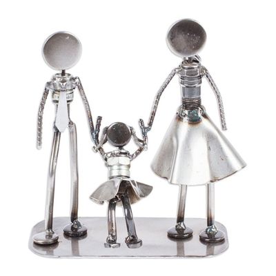 Alternate image for Handcrafted Recycled Auto Part Statuette of Family of Three Family of Three