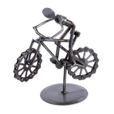 Alternate image for Bicycle-Themed Recycled Metal Auto Part Sculpture Boy on a Bike
