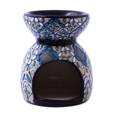 Alternate image for Handcrafted Floral Geometric Ceramic Oil Warmer Guanajuato Blue