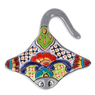 Alternate image for Handcrafted Floral Hacienda-Themed Ray Ceramic Sculpture Oceanic Hacienda