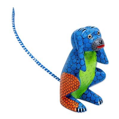 Alternate image for Copal Wood Alebrije Carving of Multicolored Monkey Surprised Monkey