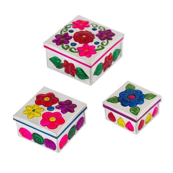Alternate image for Three Tin Nesting Boxes with Floral Designs from Mexico Floral Companions