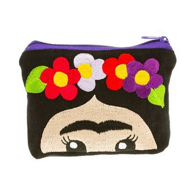 Alternate image for Hand Embroidered Cotton Cosmetic Bag from Mexico Frida with Flowers