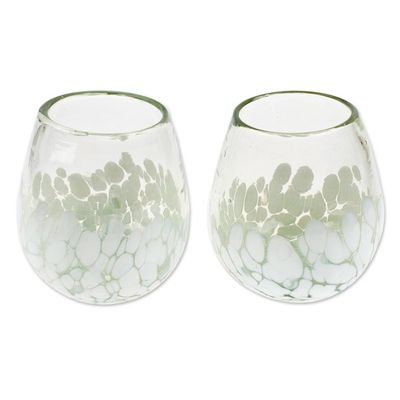 Alternate image for Pair of Stemless Wine Glasses Handblown from Recycled Glass White Strokes