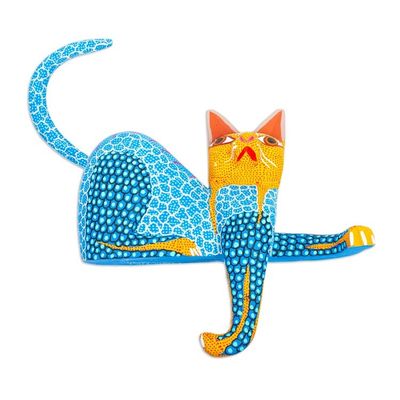 Alternate image for Copal Wood Cat Alebrije in Blue for Shelves from Oaxaca My Domain in Blue