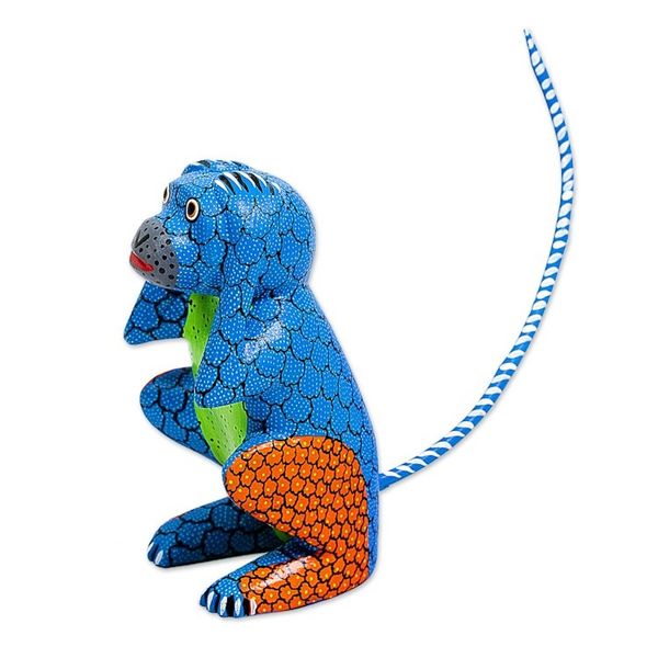 Alternate image for Copal Wood Alebrije Carving of Multicolored Monkey Surprised Monkey