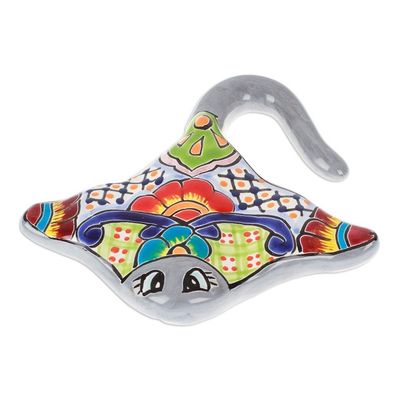 Alternate image for Handcrafted Floral Hacienda-Themed Ray Ceramic Sculpture Oceanic Hacienda