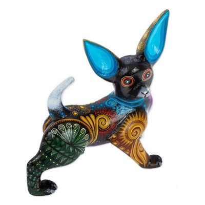 Alternate image for Signed Multicolored Wood Chihuahua Alebrije Black Chihuahua
