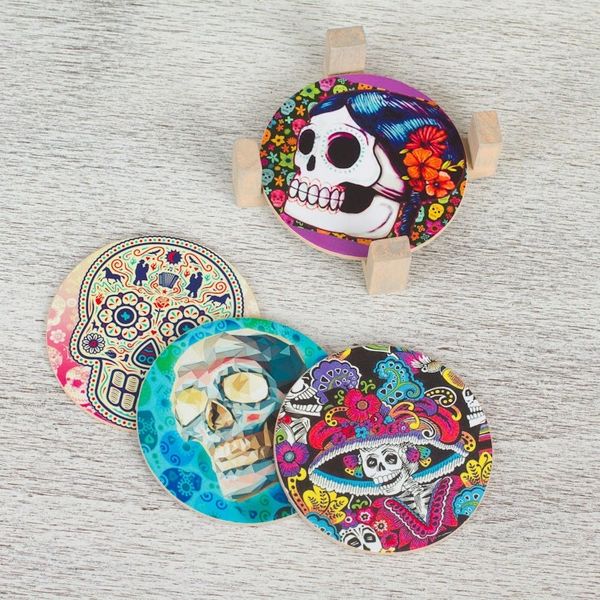 Alternate image for Day of the Dead Decoupage Coasters and Stand Set of 4 Festival of the Dead