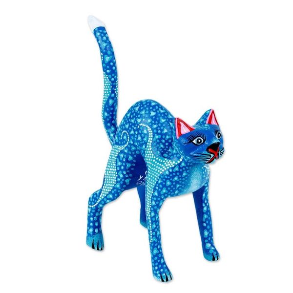 Alternate image for Blue and Teal Alebrije Cat with Star-Like Patterns on Body Celestial Cat