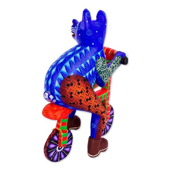 Alternate image for Hand Painted Alebrije Cat Figurine Bicycle Cat