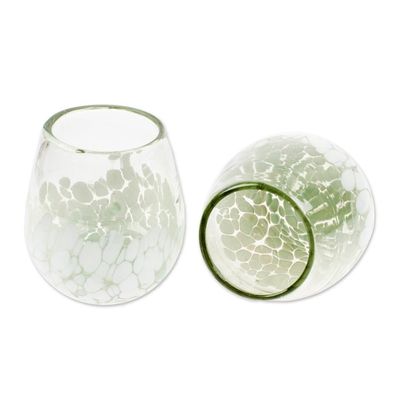 Alternate image for Pair of Stemless Wine Glasses Handblown from Recycled Glass White Strokes