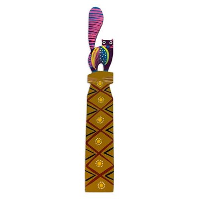 Alternate image for Feline-Themed Copal Wood Bookmark Artisan Carved in Mexico Reading Feline