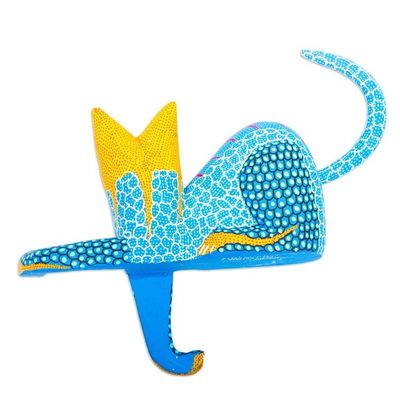 Alternate image for Copal Wood Cat Alebrije in Blue for Shelves from Oaxaca My Domain in Blue
