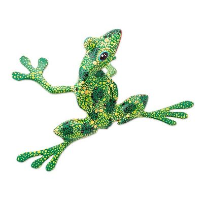Alternate image for Handmade Wood Green Frog Alebrije Sculpture from Mexico Green Tree Frog