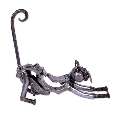 Alternate image for Handcrafted Recycled Metal Cat Sculpture from Mexico Kitty Cat