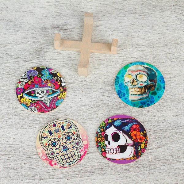 Alternate image for Day of the Dead Decoupage Coasters and Stand Set of 4 Festival of the Dead