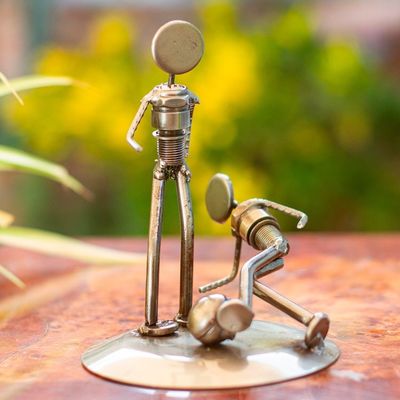 Alternate image for Handcrafted Metal Sculpture Recycled Cart Parts Mexico Art Rustic Soccer Champs