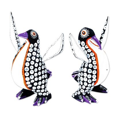 Alternate image for Black and White Penguin Alebrije Figures from Oaxaca Pair Happy Emperor Penguins