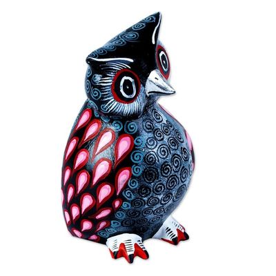 Alternate image for Hand Carved Owl Alebrije with Rosy Wings from Oaxaca Rose Winged Owl