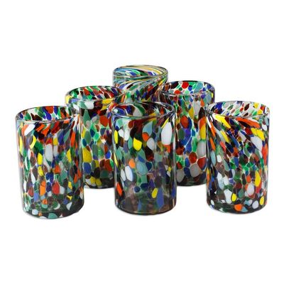 Alternate image for Multicolored Spotted Glass Tumblers from Mexico Set of 6 Large Mod Spots