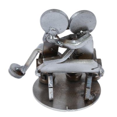 Alternate image for Recycled Auto Parts Lovers Figurine Handmade in Mexico Affectionate Lovers