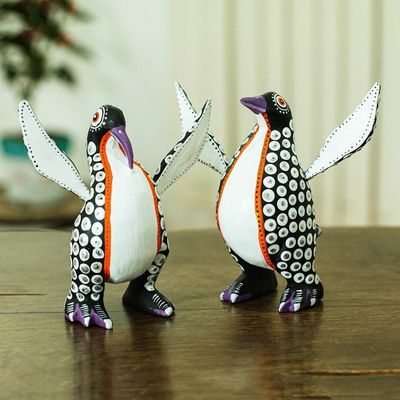 Alternate image for Black and White Penguin Alebrije Figures from Oaxaca Pair Happy Emperor Penguins