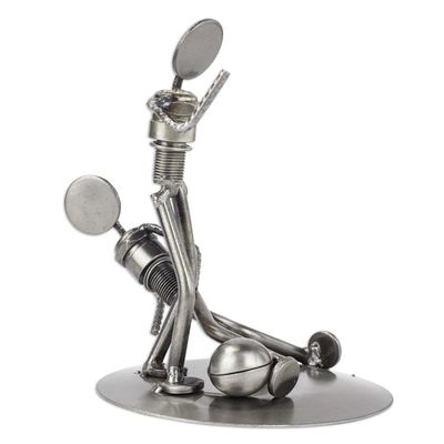 Alternate image for Handcrafted Metal Sculpture Recycled Cart Parts Mexico Art Rustic Soccer Champs