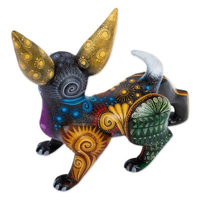 Alternate image for Signed Multicolored Wood Chihuahua Alebrije Black Chihuahua