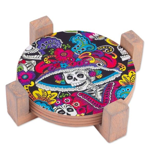 Alternate image for Day of the Dead Decoupage Coasters and Stand Set of 4 Festival of the Dead