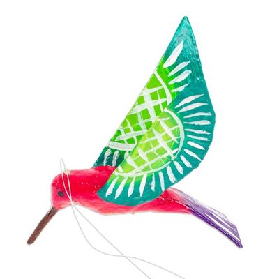 Alternate image for Handmade Pink Hummingbird Papier Mache Ornament from Mexico Pink and Green Hummingbird