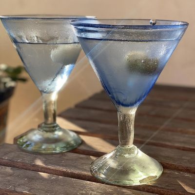 Alternate image for Hand Blown Blue Martini Glasses from Mexico Set of 6 Fiesta Azul