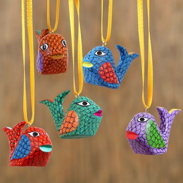Alternate image for Painted Wood Alebrije Whale Ornaments Set of 5 from Mexico Sweet Whales