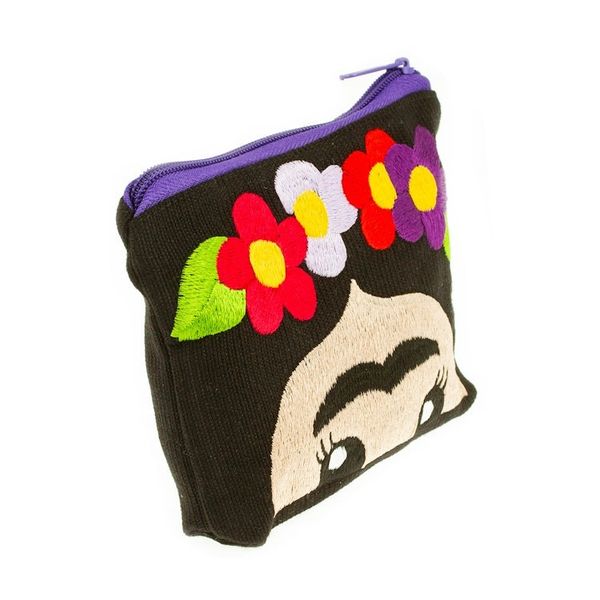 Alternate image for Hand Embroidered Cotton Cosmetic Bag from Mexico Frida with Flowers
