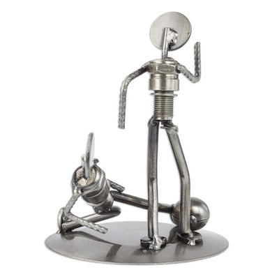 Alternate image for Handcrafted Metal Sculpture Recycled Cart Parts Mexico Art Rustic Soccer Champs