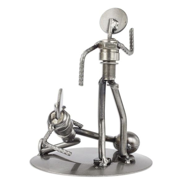 Alternate image for Handcrafted Metal Sculpture Recycled Cart Parts Mexico Art Rustic Soccer Champs