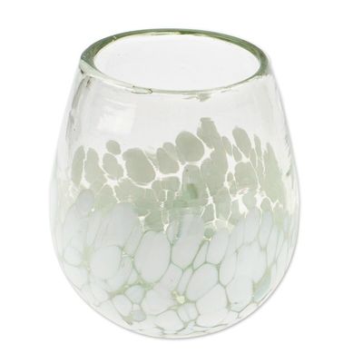 Alternate image for Pair of Stemless Wine Glasses Handblown from Recycled Glass White Strokes