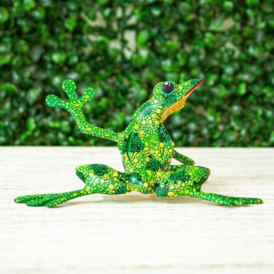 Alternate image for Handmade Wood Green Frog Alebrije Sculpture from Mexico Green Tree Frog
